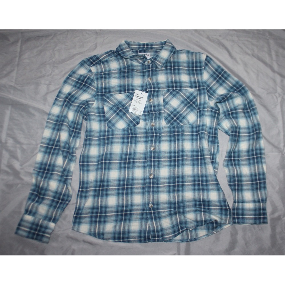 Boys Sonoma flannel plaid shirt blue and white size L